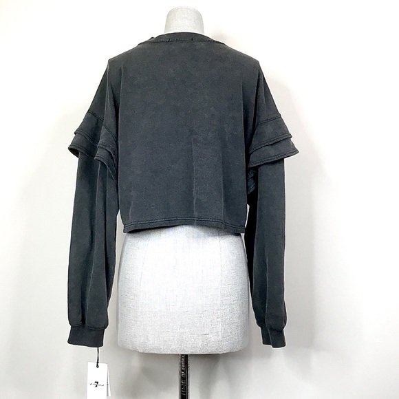 7 For All Mankind Black Ruffle Crop Sweatshirt - Picture 6 of 10